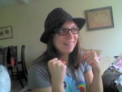 Size: 500x375 | Tagged: safe, artist:mhcdebatesfoo, imported from derpibooru, rainbow dash, human, brony, clothes, fedora shaming, hat, irl, irl human, itsthinking bait, parody, photo, t-shirt, trilby
