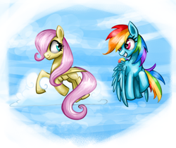 Size: 2500x2100 | Tagged: safe, artist:clrb, imported from derpibooru, fluttershy, rainbow dash, filly, smiling, younger