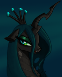 Size: 581x726 | Tagged: dead source, safe, artist:winterdominus, imported from derpibooru, queen chrysalis, changeling, changeling queen, female, kitchen eyes, open mouth, portrait, profile, smiling, solo