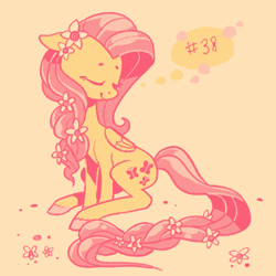 Size: 500x500 | Tagged: safe, artist:tsurime, imported from derpibooru, fluttershy, alternate hairstyle, braid, eyes closed, female, flower in hair, limited palette, sitting, smiling, solo