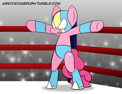 Size: 1280x989 | Tagged: safe, artist:cocoabrush, imported from derpibooru, pinkie pie, earth pony, pony, 30 minute art challenge, bipedal, female, solo, wrestler, wrestling, wrestling ring