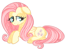 Size: 700x525 | Tagged: safe, artist:gingersnaap, imported from derpibooru, fluttershy, female, floppy ears, lying, smiling, solo