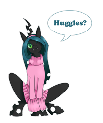 Size: 1024x1226 | Tagged: safe, artist:kmwolf, imported from derpibooru, queen chrysalis, changeling, changeling queen, nymph, clothes, cute, cutealis, dialogue, female, filly, filly queen chrysalis, foal, hairband, head tilt, hug request, huggle, looking at you, one eye closed, smiling, smiling at you, solo, sweater, teenager, wink, younger