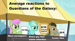 Size: 1023x567 | Tagged: safe, imported from derpibooru, doctor whooves, lyra heartstrings, merry may, time turner, exploitable meme, guardians of the galaxy, lyra's score, meme, spoilers in the comments, troll, vulgar