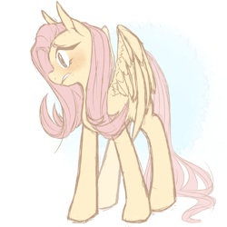 Size: 1280x1280 | Tagged: safe, artist:cosmosprite, imported from derpibooru, fluttershy, pegasus, pony, blushing, female, mare, simple background, solo, white background