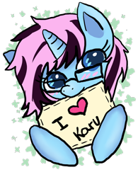 Size: 1152x1479 | Tagged: safe, artist:moekonya, imported from derpibooru, oc, oc only, oc:karurosu, oc:wind art, base used, cute, glasses, love, message, solo