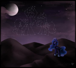 Size: 1024x919 | Tagged: safe, artist:drawing-heart, imported from derpibooru, princess luna, constellation, female, magic, night, solo, stars