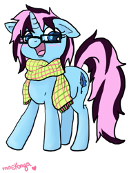 Size: 379x508 | Tagged: safe, artist:moekonya, imported from derpibooru, oc, oc only, oc:wind art, pony, unicorn, base used, blushing, clothes, cute, floppy ears, looking at you, messy mane, open mouth, scarf, simple background, smiling, solo, transparent background, vector, wide eyes
