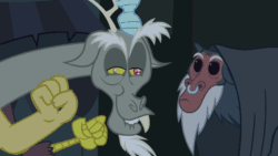 Size: 1280x720 | Tagged: safe, edit, imported from derpibooru, screencap, discord, lord tirek, centaur, draconequus, twilight's kingdom, animated, cute, discute, disquee, face, faic, frown, grin, lip bite, loop, nose piercing, nose ring, piercing, septum piercing, smiling, squee, wat, wide eyes