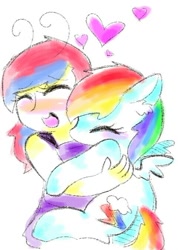 Size: 480x675 | Tagged: safe, artist:dyuha, imported from derpibooru, rainbow dash, human, eyes closed, heart, hug, human ponidox, humanized