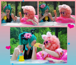 Size: 878x756 | Tagged: safe, artist:amazonmandy, artist:angelsamui, imported from derpibooru, queen chrysalis, oc, oc:fluffle puff, human, cocktail, cosplay, irl, irl human, photo, swimming pool, taco