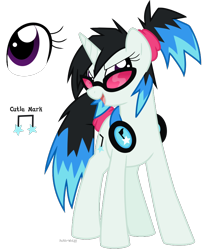 Size: 696x847 | Tagged: safe, artist:faith-wolff, imported from derpibooru, oc, oc only, oc:electronica, unicorn, horn, offspring, parent:neon lights, parent:vinyl scratch, parents:vinylights, simple background, transparent background, unicorn oc