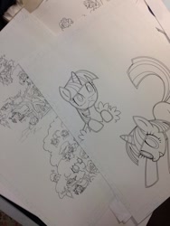 Size: 600x800 | Tagged: safe, artist:akira himekawa, imported from derpibooru, applejack, pinkie pie, rarity, twilight sparkle, japanese, library, manga, monochrome, sketch