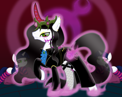 Size: 2025x1620 | Tagged: safe, artist:shwiggityshwah, imported from derpibooru, alicorn, pony, unicorn, beanbag chair, bedroom eyes, chaos, clothes, coat, crown, daemon, daemonette, fabulous, fangs, god, heresy, jeans, male, piercing, ponified, slaanesh, socks, stockings, striped socks, tattoo, this will end in heresy, this will end in jail time, this will end in pain, this will end in pain and/or death, this will end in snu snu, this will end in tears, this will end in tears and/or death, trap, vest, warhammer (game), warhammer 40k, warp