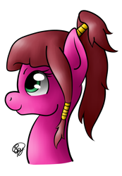 Size: 1335x1926 | Tagged: safe, artist:starshinefox, imported from derpibooru, oc, oc only, oc:pink mist, contest prize, hairband, ponytail, portrait, solo