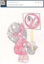 Size: 407x593 | Tagged: safe, artist:thecherrysodaaskblog, imported from derpibooru, cherry cola, cherry fizzy, oc, oc:cherry soda, tumblr:thecherrysodaaskblog, angry, outofworkderpy, picket sign, sign, tumblr