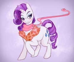 Size: 897x751 | Tagged: safe, artist:naminzo, imported from derpibooru, rarity, bedroom eyes, blushing, clothes, crossover, fashion, female, georgette, looking back, oliver and company, raised hoof, scarf, smiling, solo, sparkles