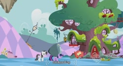 Size: 635x343 | Tagged: safe, artist:psiichoruins, imported from derpibooru, screencap, rarity, tom, twilight sparkle, the return of harmony, all new, carrying, discorded, greedity, hub logo, meme, youtube caption