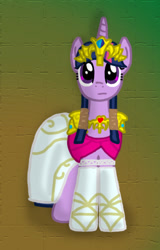 Size: 357x557 | Tagged: safe, artist:drlonepony, imported from derpibooru, twilight sparkle, alicorn, pony, clothes, costume, female, gradient background, mare, namesake, nintendo, princess zelda, solo, the legend of zelda, the legend of zelda: twilight princess, twilight sparkle (alicorn), twizelda