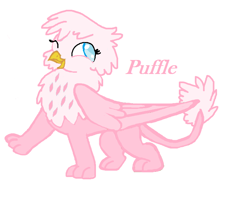 Size: 766x638 | Tagged: safe, artist:moonsaphirre, imported from derpibooru, oc, oc only, oc:puffle, griffon, hybrid, cute, interspecies offspring, magical lesbian spawn, offspring, parent:gilda, parent:pinkie pie, parents:gildapie, solo