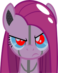 Size: 4000x5012 | Tagged: safe, artist:dtavs.exe, edit, editor:dtavs.exe, imported from derpibooru, pinkie pie, pony, robot, robot pony, angry, bust, female, modified, pinkamena diane pie, pinkie bot, solo