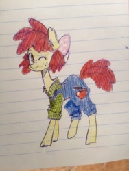 Size: 960x1280 | Tagged: safe, artist:rikitikitavi-tyan, imported from derpibooru, apple bloom, clothes, female, lined paper, older, solo, traditional art