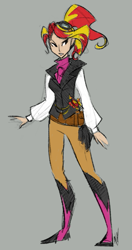 Size: 449x851 | Tagged: safe, artist:egophiliac, imported from derpibooru, sunset shimmer, human, steamquestria, clothes, female, humanized, solo, steampunk