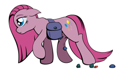 Size: 1000x600 | Tagged: safe, artist:bajanic, imported from derpibooru, pinkie pie, female, pinkamena diane pie, rock, sad, saddle bag, simple background, solo, transparent background