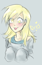 Size: 832x1280 | Tagged: safe, artist:annie-aya, imported from derpibooru, derpy hooves, human, blushing, clothes, female, humanized, solo, sweater, tongue out