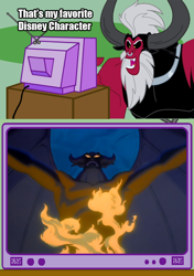 Size: 564x800 | Tagged: safe, imported from derpibooru, lord tirek, chernabog, disney, exploitable meme, fantasia, meme, night on bald mountain, obligatory pony, tirek's favorite, tv meme