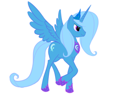 Size: 958x767 | Tagged: safe, artist:rubrony, imported from derpibooru, trixie, alicorn, pony, alicornified, female, glare, race swap, raised hoof, simple background, smirk, solo, spread wings, trixiecorn, white background