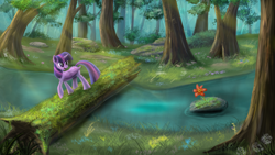 Size: 1920x1080 | Tagged: dead source, safe, artist:sycreon, imported from derpibooru, twilight sparkle, alicorn, pony, crepuscular rays, female, flower, forest, mare, nature, open mouth, outdoors, river, scenery, smiling, solo, twilight sparkle (alicorn), walking, wallpaper