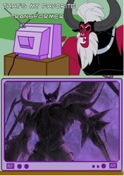 Size: 566x803 | Tagged: safe, imported from derpibooru, lord tirek, exploitable meme, meme, obligatory pony, tirek's favorite, transformers, transformers prime, tv meme, unicron