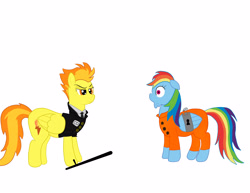 Size: 3300x2550 | Tagged: safe, artist:spellboundcanvas, imported from derpibooru, rainbow dash, spitfire, bound wings, clothes, nightstick, prison guard, prison outfit, prisoner rd