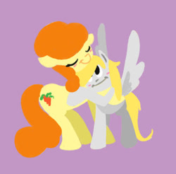 Size: 334x328 | Tagged: safe, artist:bunnimation, imported from derpibooru, carrot top, derpy hooves, golden harvest, pegasus, pony, blushing, female, hug, mare