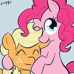 Size: 1000x1000 | Tagged: safe, artist:empyu, imported from derpibooru, applejack, pinkie pie, duo, ear bite