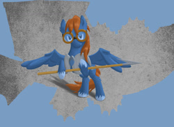 Size: 1024x745 | Tagged: safe, artist:theandymac, imported from derpibooru, oc, oc only, oc:seaward skies, pegasus, pony, armor, goggles, harpoon