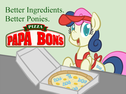 Size: 750x562 | Tagged: safe, artist:atlur, deleted from derpibooru, imported from derpibooru, bon bon, sweetie drops, bonafied, bonpun, papa john's, pizza, solo