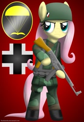 Size: 741x1079 | Tagged: safe, artist:facelesssoles, imported from derpibooru, fluttershy, clothes, fallschirmjäger, nazi, stg 44, uniform, world war ii