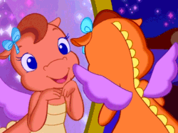 Size: 640x480 | Tagged: safe, imported from derpibooru, screencap, whimsey weatherbe, dragon, twinkle wish adventure, admiring, animated, cute, eye flutter, g3.5, mirror