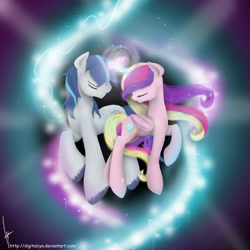 Size: 2900x2900 | Tagged: safe, artist:digitalcyn, imported from derpibooru, princess cadance, shining armor, eyes closed, female, horns are touching, magic, male, profile, raised hoof, shiningcadance, shipping, smiling, straight