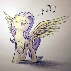 Size: 1834x1853 | Tagged: safe, artist:yo-yall, imported from derpibooru, fluttershy, female, singing, solo, traditional art