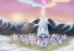 Size: 1300x900 | Tagged: safe, artist:digitalcyn, imported from derpibooru, aurora crystialis, crystal empire, fog, mountain, scenery