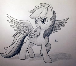 Size: 1836x1607 | Tagged: safe, artist:yo-yall, imported from derpibooru, rainbow dash, female, monochrome, pencil drawing, solo, traditional art