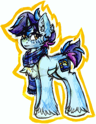 Size: 797x1028 | Tagged: safe, artist:iroxykun, imported from derpibooru, oc, oc only, oc:dewey decimal, pony, unicorn, book, clothes, cutie mark, female, freckles, horn, mare, scarf, unshorn fetlocks