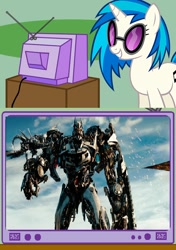 Size: 564x800 | Tagged: safe, imported from derpibooru, dj pon-3, vinyl scratch, bayformers, decepticon, exploitable meme, laserbeak, meme, obligatory pony, soundscratch, soundwave, transformers, transformers dark of the moon, tv meme