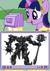 Size: 723x1024 | Tagged: safe, imported from derpibooru, twilight sparkle, alicorn, pony, dinobot, exploitable meme, female, grimlock, knight, mare, meme, obligatory pony, transformers, transformers age of extinction, tv meme, twilight sparkle (alicorn), weapon