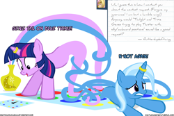 Size: 1200x800 | Tagged: safe, artist:navitaserussirus, imported from derpibooru, trixie, twilight sparkle, genie, asktwixiegenies, ask, female, lesbian, shipping, tangled up, tumblr, twister, twixie