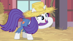 Size: 1280x720 | Tagged: safe, imported from derpibooru, screencap, rarity, pony, unicorn, season 4, simple ways, boop, derp, faic, female, hat, nose wrinkle, open mouth, rarihick, self-boop, smiling, solo, straw hat, tail, tail hole