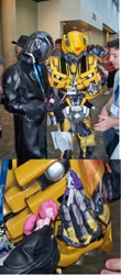 Size: 730x1652 | Tagged: safe, imported from derpibooru, pinkie pie, rarity, bronycon, bumblebee, bumblebee (transformers), cobra commander, cosplay, g.i. joe, hasbro, irl, photo, toy, transformers